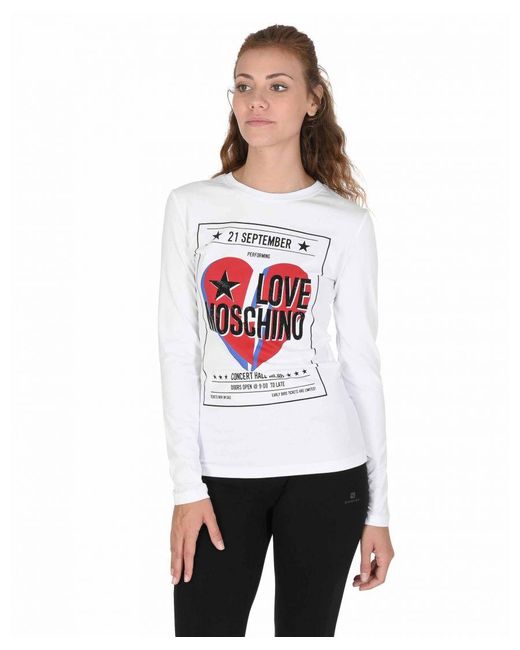 Love Moschino White Long Sleeve Concert Graphic Tee