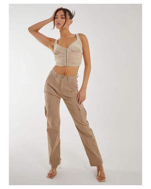 Pink Vanilla Brown Eyelet Detail Corset Crop Top