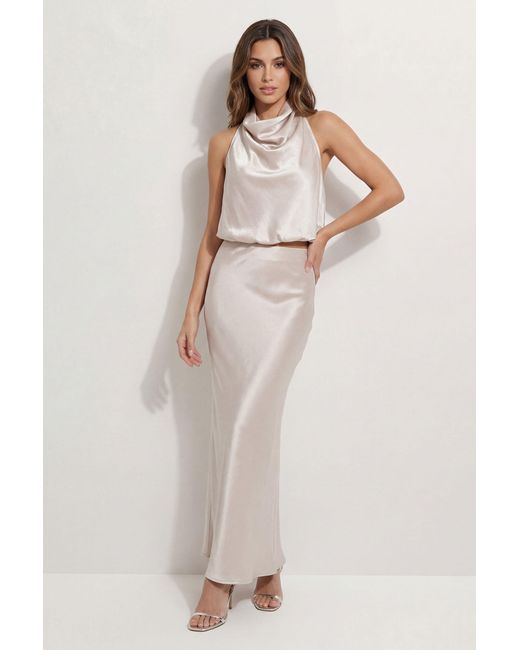 MissPap Natural Premium Satin Draped Crop Top Co-Ord