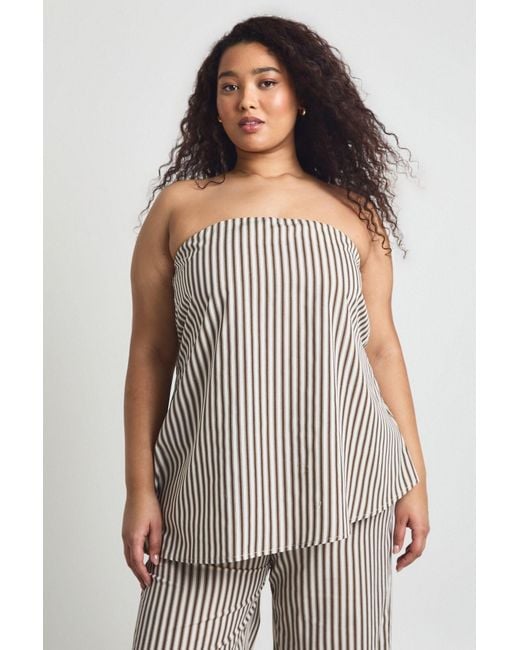 Boohoo Gray Plus Stripe Asymmetric Bandeau Floaty Top