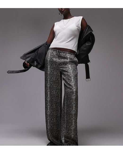 TOPSHOP Black Satin Wide Leg With Tie Waist