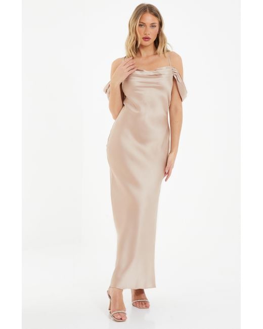 Quiz White Champagne Satin Cold Shoulder Maxi Dress