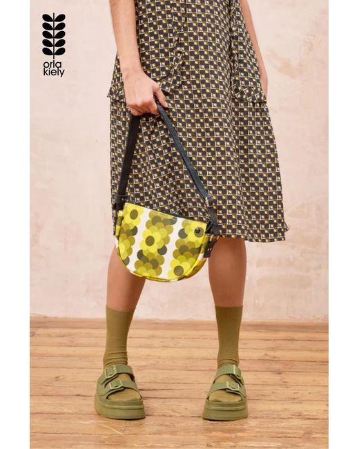 Orla Kiely Yellow Retro Flower Print Mini Crossbody Bag With Adjustable Strap