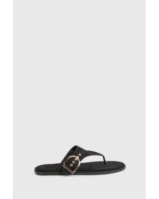 Boohoo Black Flip Flop Buckle Toe Post Flops