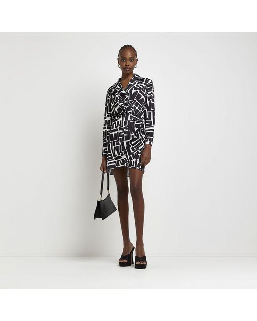 River Island White Wrap Mini Blazer Dress Print Satin