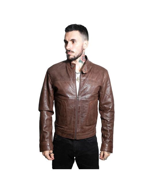 Infinity Leather Brown Classic Fitted Biker Jacket-Austin for men