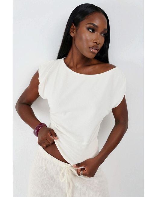 Busem Bootneck Geribbelde Blouse in het White