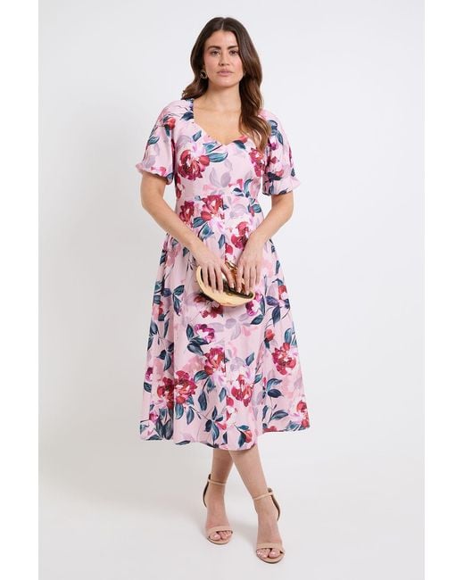 Wallis Red Floral Ottoman Twill Midi Dress