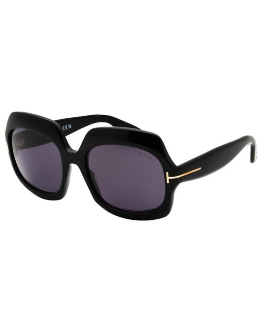 Tom Ford Black Shiny Oversized Smoke Sunglasses