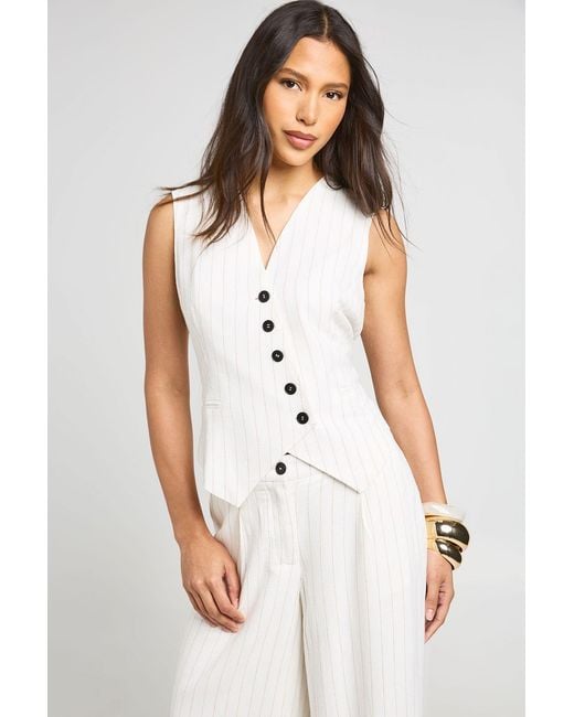 Boohoo White Stripe Linen Look Asymmetric Waistcoat