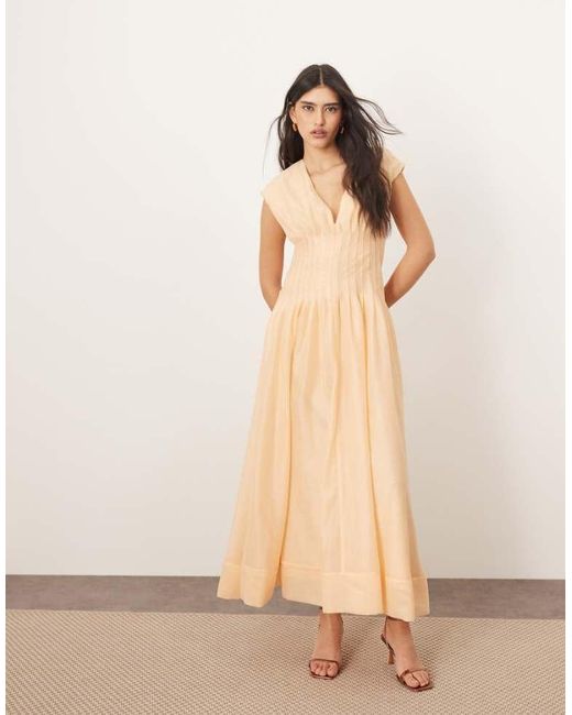 ARRANGE Natural Organza Pleat Waist Maxi Dress With Tie Back Detail