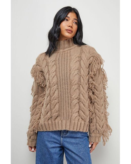 Warehouse Natural Fringe Cross Back Cable Jumper