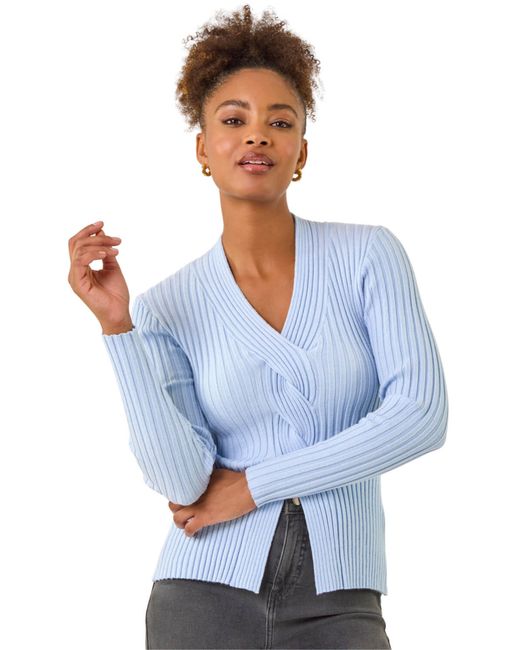 Roman Blue Cable Split Detail Rib Jumper