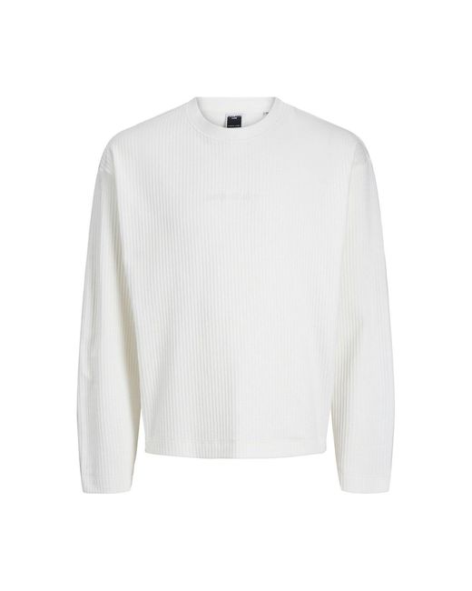 Jack & Jones White And Crew Neck Relaxed Fit Sweater for men