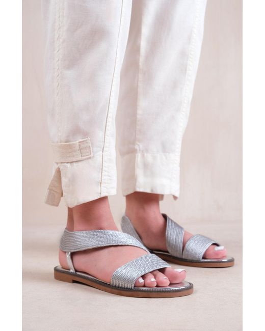 Where's That From White 'Studio' Flat Sandals With Threaded Wide Straps