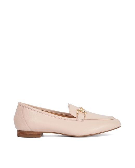 Dune Pink Grained Suede Metal Trim Loafers