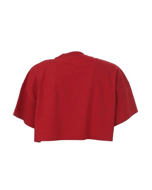 AMI Dames-t-shirt Logo-print Cropped In Rood in het Red