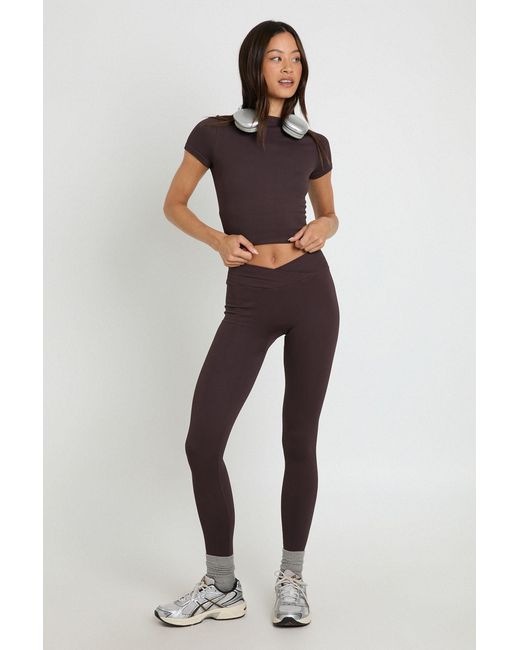 Boohoo Brown Tall Contour Ribbed Wrap Waist Seamless Leggings