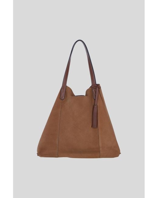 Brampton London Brown Real Suede Leather Shopper Bag With Tassel Charm