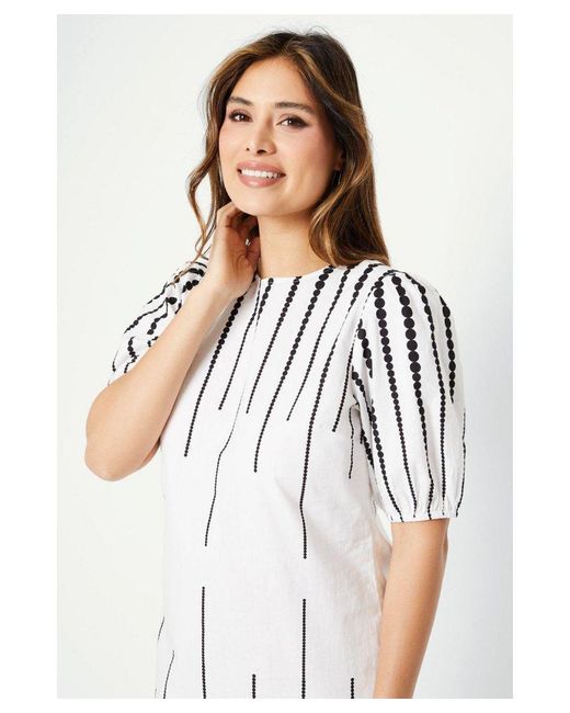 PRINCIPLES White Border Spot Print Puff Sleeve Shift Dress