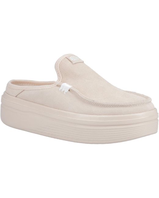 HeyDude White Austin Lift Classic Leather Blush Mules