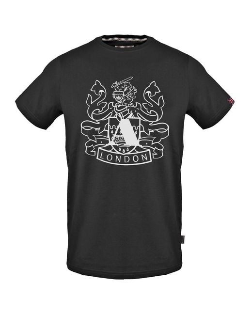 Aquascutum Black Large Shield Aldis Logo T-Shirt Cotton for men