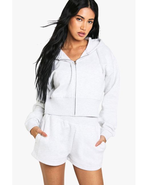 Boohoo White Deep Hem Waistband Cropped Hoodie