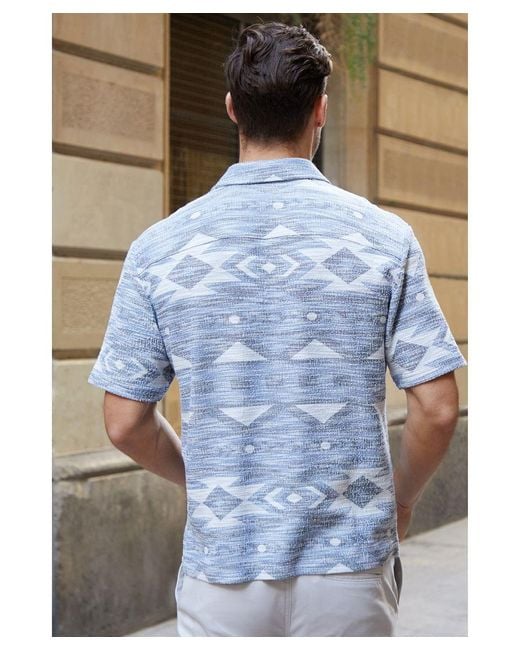 Threadbare Blue Navy 'momo' Revere Collar Short Sleeve Shirt for men
