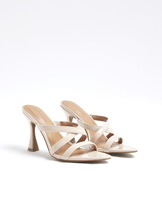 River Island White Mule Sandals Wide Fit Flared Heel Pu