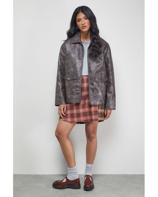 Warehouse Multicolor Mixed Check Buckle Side Pleat Awkward Length Skirt