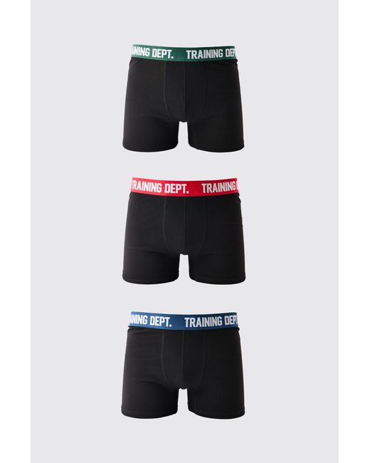 BoohooMAN Black Training Dept Cotton Boxers 3 Pack for men