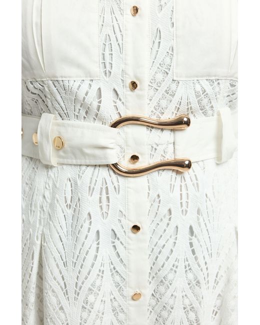 Karen Millen Natural Plus Size Cotton Cutwork Woven Shirt Midi Dress