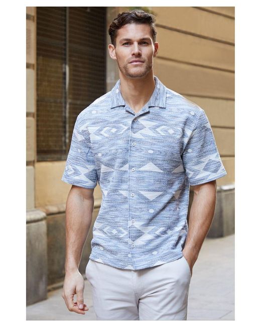 Threadbare Blue Navy 'momo' Revere Collar Short Sleeve Shirt for men