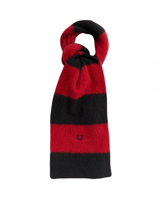 Fred Perry Red Merino Racing And Stripped Wool Scarf for men