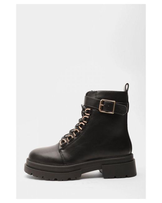 Quiz Black Faux Leather Chunky Buckle Boots