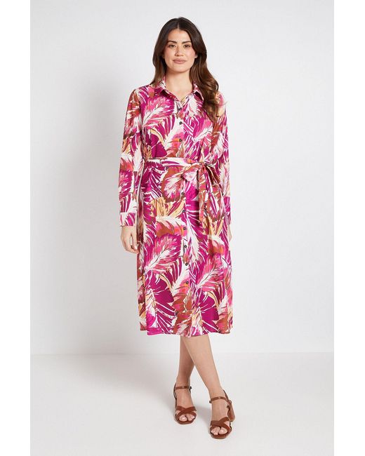 Wallis Palm Print Collared Button Through Shirt Dress