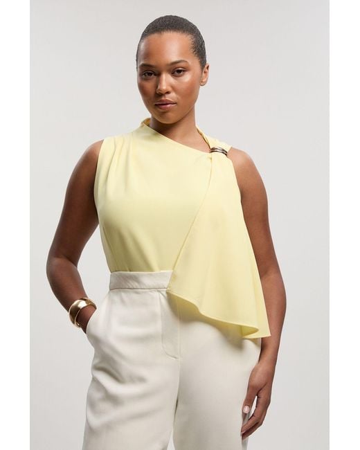 Karen Millen Natural Plus Size Polished Tailored Trim Detail Drape Top