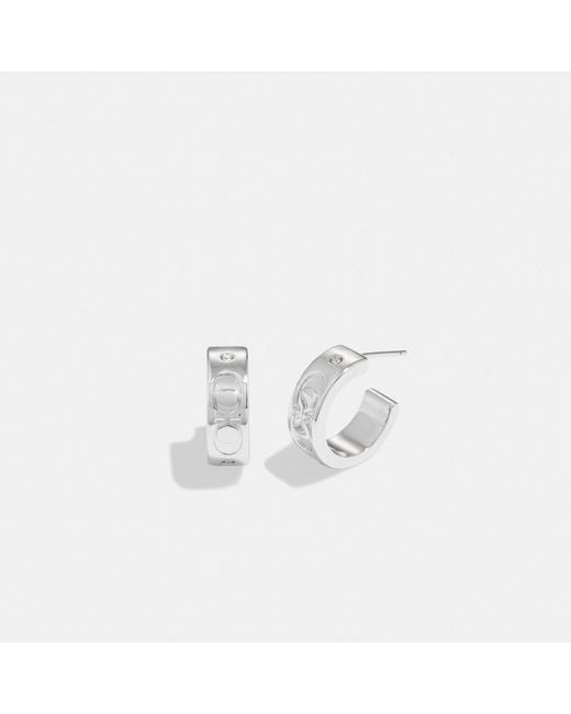 COACH White Kissing C Small Huggie Earrings