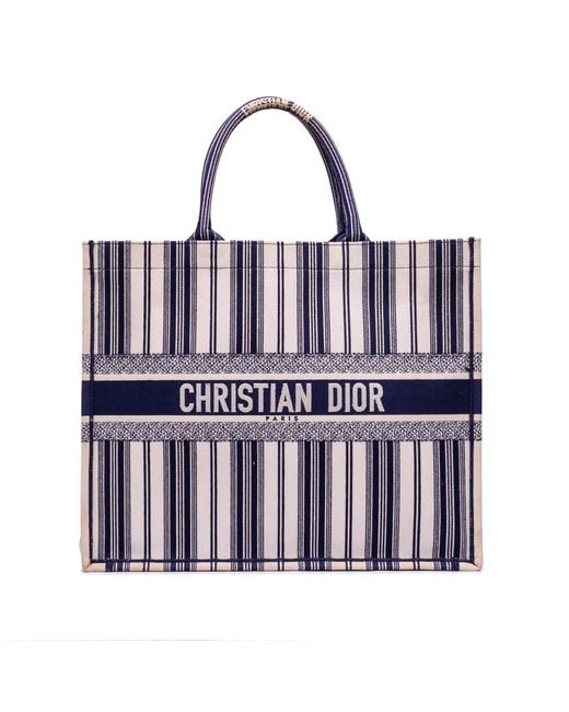 Dior Blue Pre-Owned Large Canvas Striped Book Tote