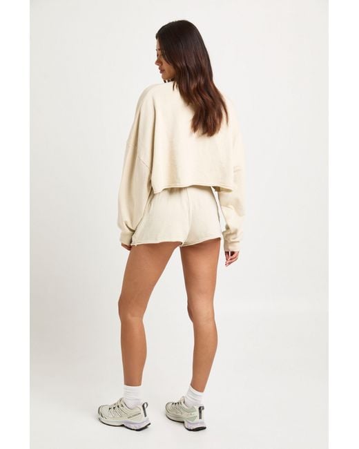 Boohoo Natural Washed Distressed Hem Boxy Crop Sweatshirt Short Tracksuit
