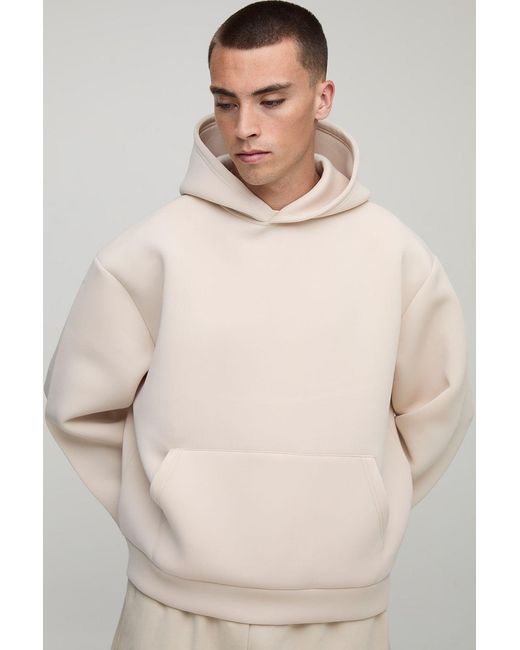 BoohooMAN Natural Oversized Boxy Bonded Scuba Hoodie for men