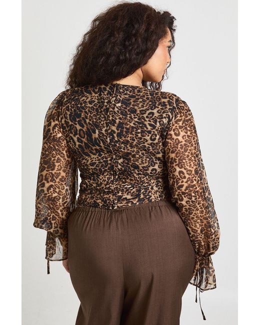 Boohoo Brown Plus Cinched Blouson Sleeve Top
