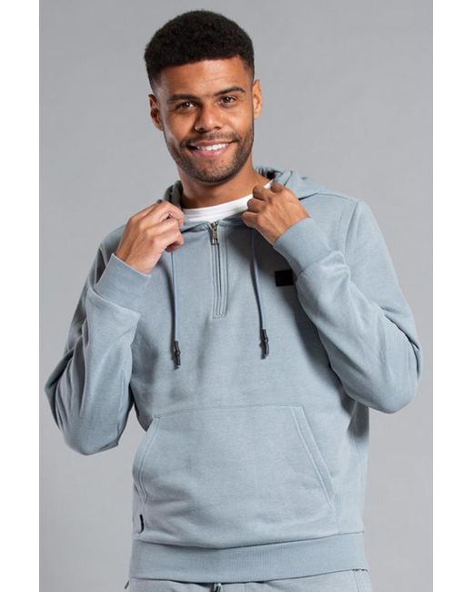 Tokyo Laundry Gray Cotton Blend Hoody With Neck Zip Fastening for men