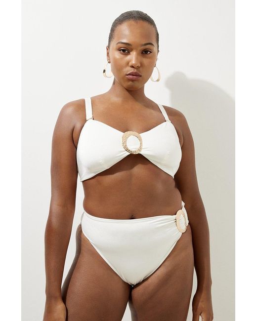 Karen Millen Brown Plus Size Slinky Trim Detail Bikini Bottoms