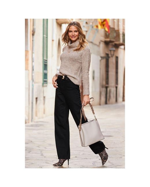 Sosandar Black Wide Leg Jeans With Rose Button Detail