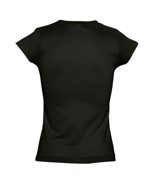 Sol's Black Ladies Moon V Neck Short Sleeve T-Shirt (Deep) Cotton