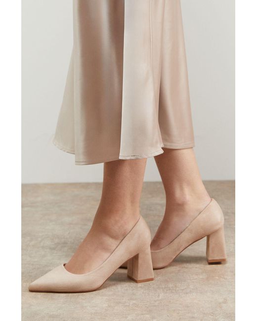 Oasis Natural Val Faux Suede Pointed High Block Heel Courts