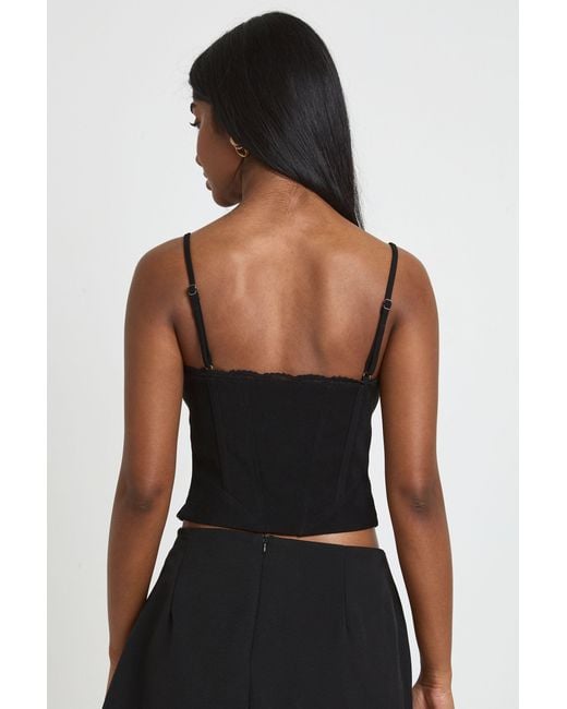 Boohoo Black Lace Trim Boned Corset Top