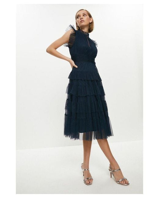 Coast Blue Petite Tulle Tiered Frill Sleeve Dress