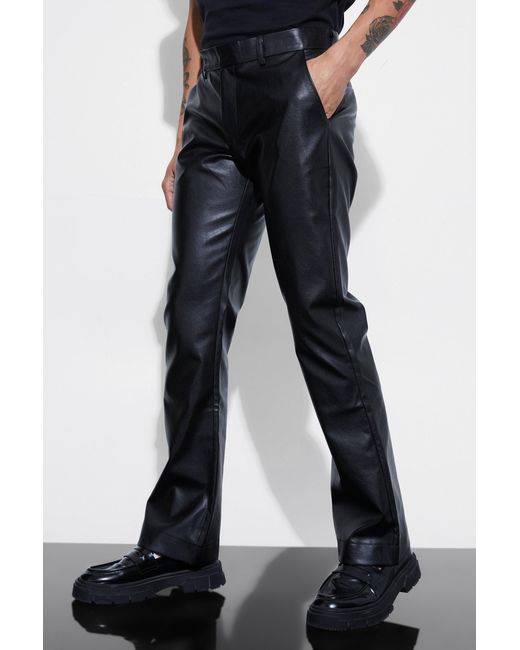 BoohooMAN Blue Slim Flare Pu Tailored Trouser for men